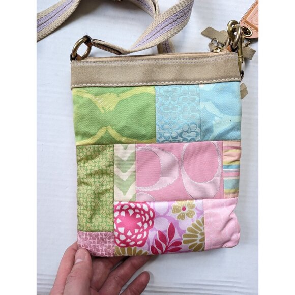 Vintage Coach Women Y2K Pastel Patchwork Crossbody Purse Pink Green Small - Picture 6 of 9